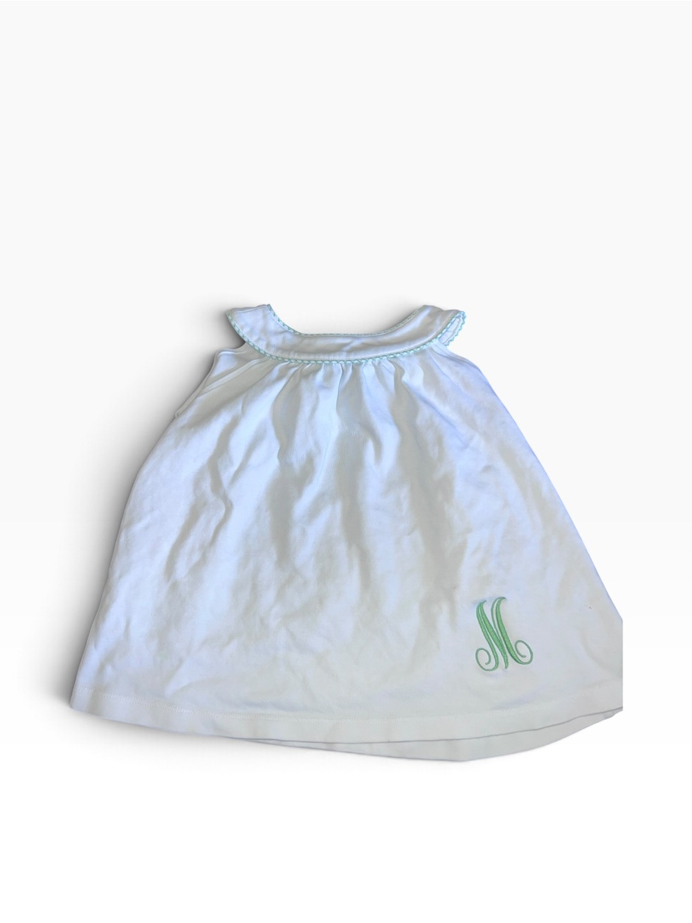 True Girls Size 6 White Halter Top Green Stitch Monogram M